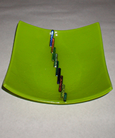 Fused Green Bowl with Dichroic Glass Accents
