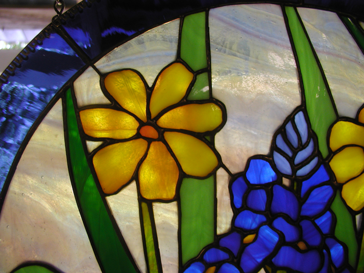 blue bonnet stained glass window hanging