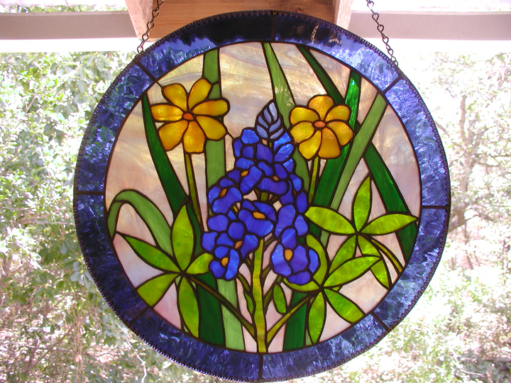 blue bonnet stained glass window hanging