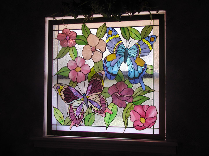 Stained Glass Butterflies and Flowers