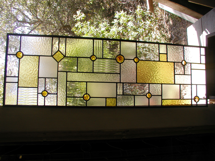 FLW amber stained glass transom 