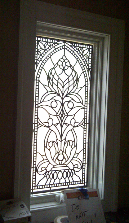 Leaded clear textured glass and jewels bathroom privacy window