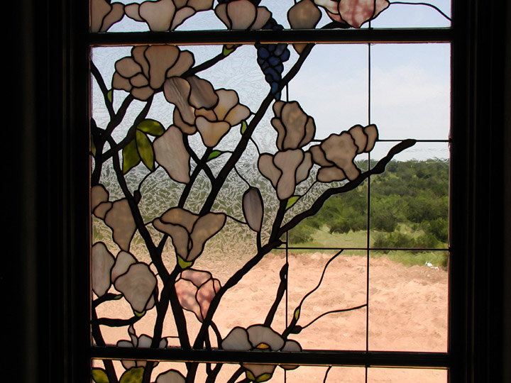 Magnolia and Wisteria Stained Glass Bathroom Window