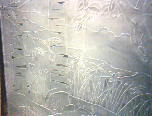 Carved Glass Wall for Residential Building Lobby