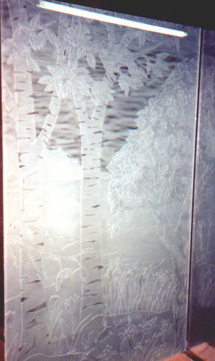 Carved Glass Wall for Residential Building Lobby