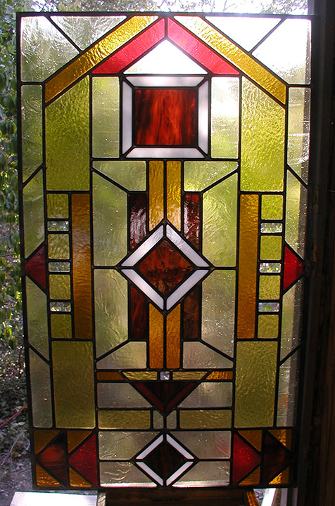 Prairie style stained and leaded glass entryway