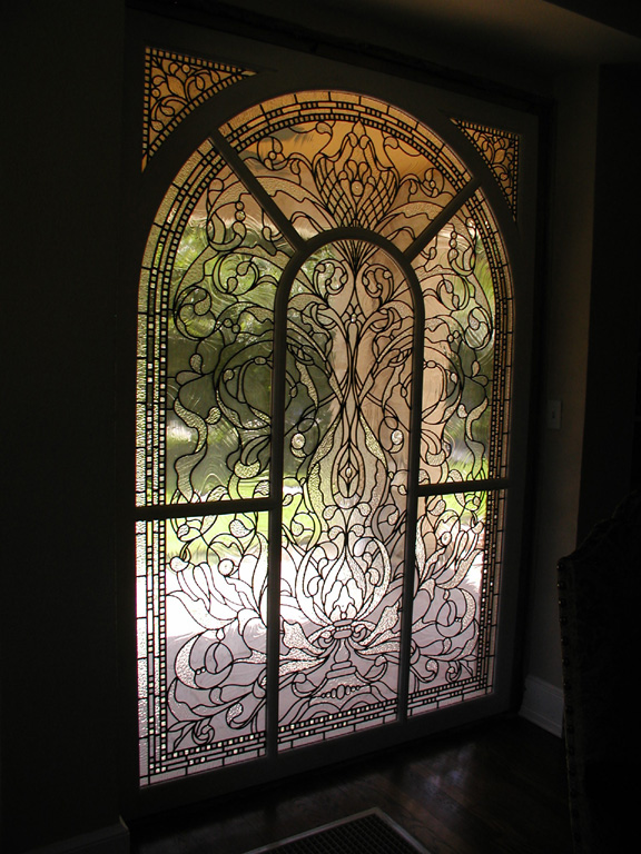 6 foot by 8 foot leaded clear textured glass window