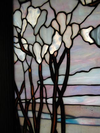 Magnolia and Iris Tiffany reproduction stained glass window