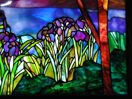 Magnolia and Iris Tiffany reproduction stained glass window