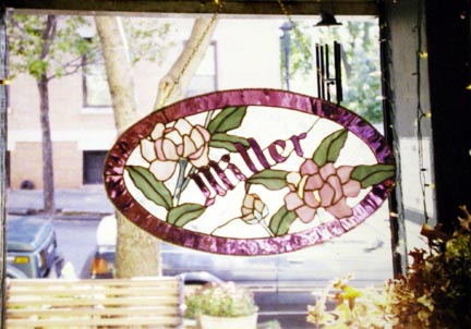 Stained Glass Name with Flowers Hanging Panel