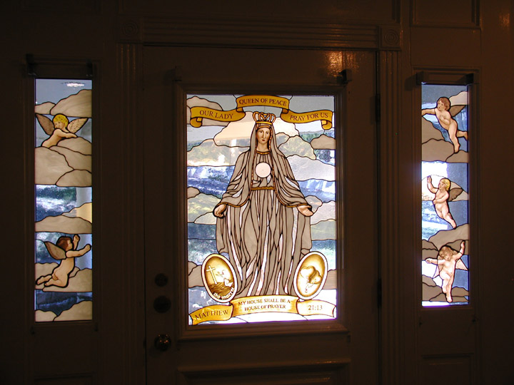Our Lady Queen of Peace Entryway stained glass
