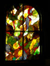 Stained glass abstact master bath window