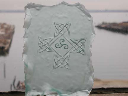 Deeply Carved Glass Celtic Cross.