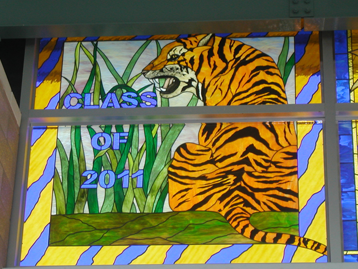 SPHS 2011 custom stained glass tiger window