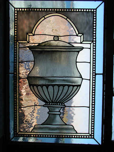Leaded Hand Painted Glass Urn Window