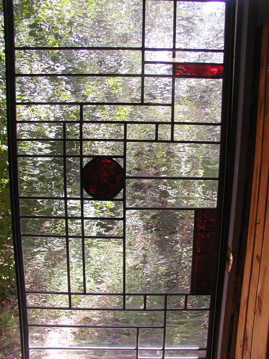 FLW style leaded glass door panel with red accents