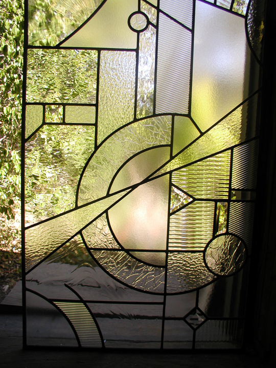 Abstract leaded clear textured glass and bevels entryway for Securall Doors