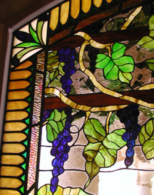 Stained glass grapes with leaded border