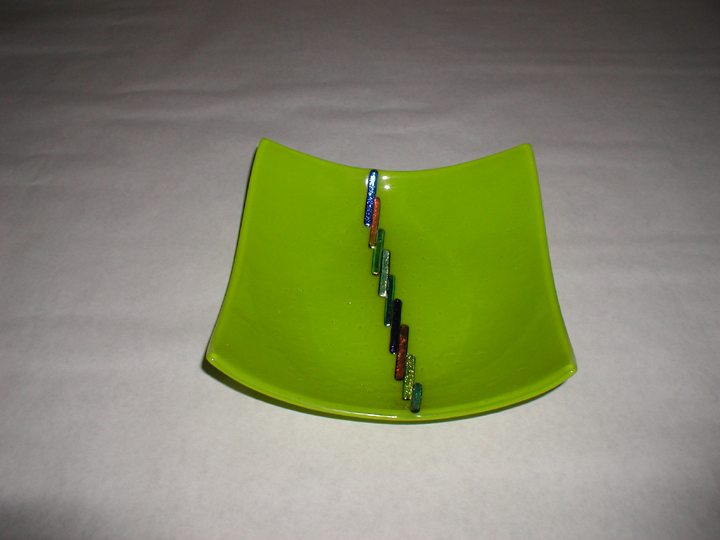 Fused Green Bowl with Dichroic Glass Accents