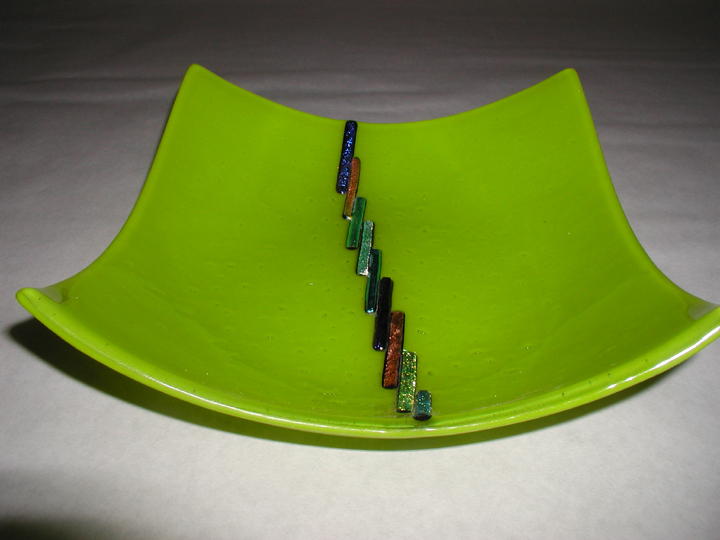 Fused Green Bowl with Dichroic Glass Accents