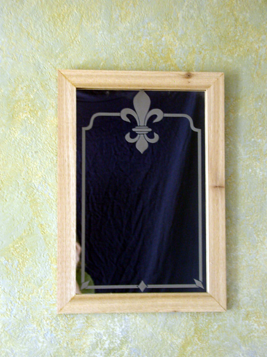 Fleur de Lis Etched Framed Wall Mirror