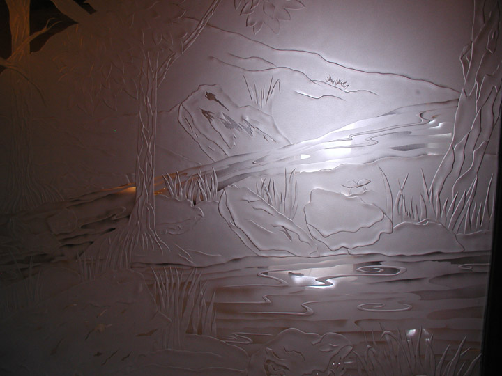 Custom Carved Glass Wall