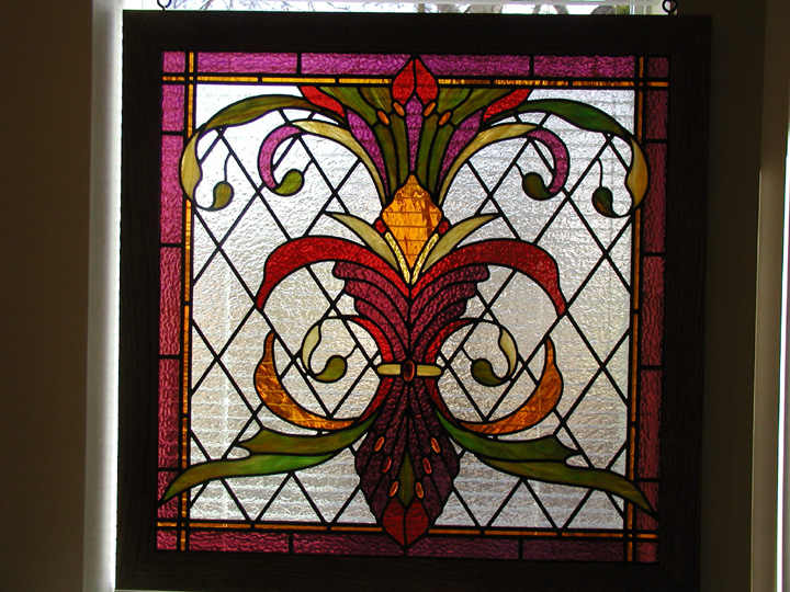 art nouveau inspired stained glass panel
