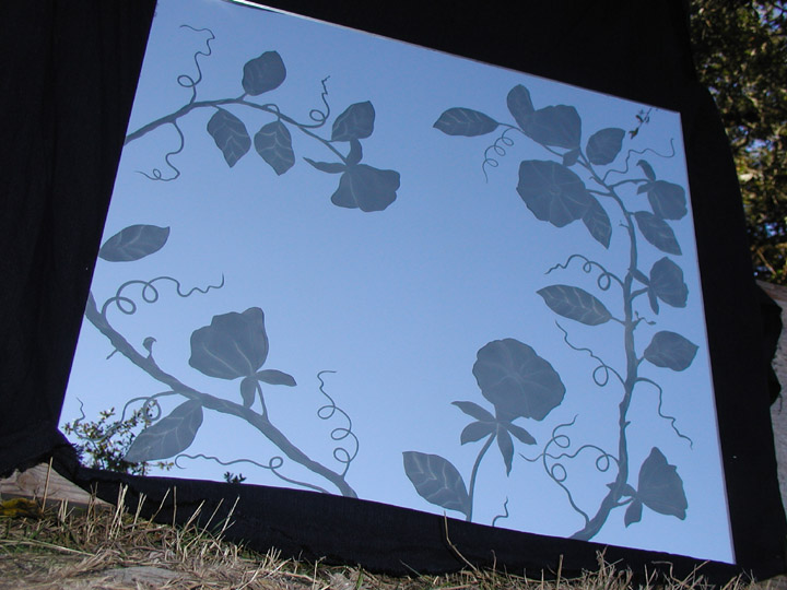 Morning Glories Carved Glass Mirror