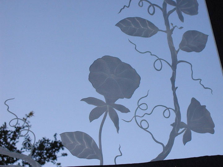 Morning Glories Carved Glass Mirror