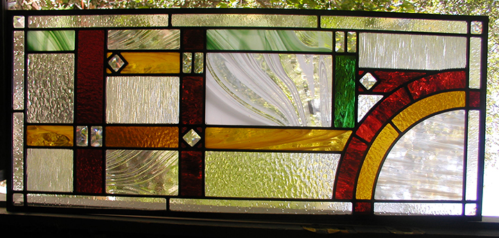 Abstract stained glass transom panel