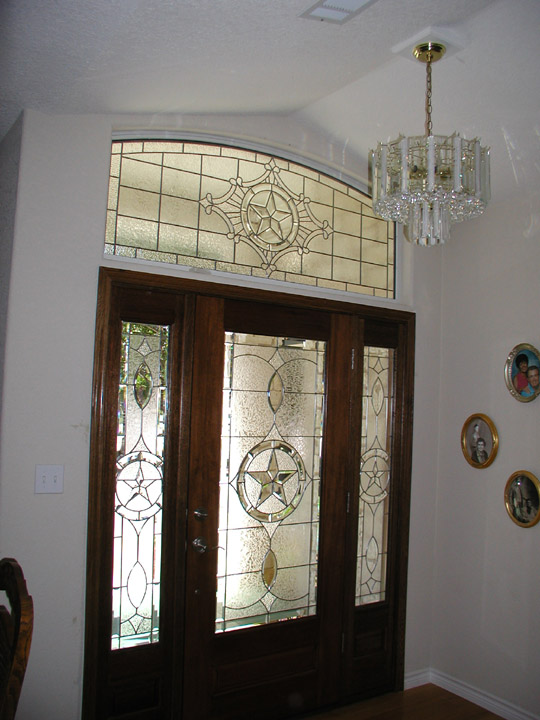 Leaded glass clear textures and beveled glass texas star transom