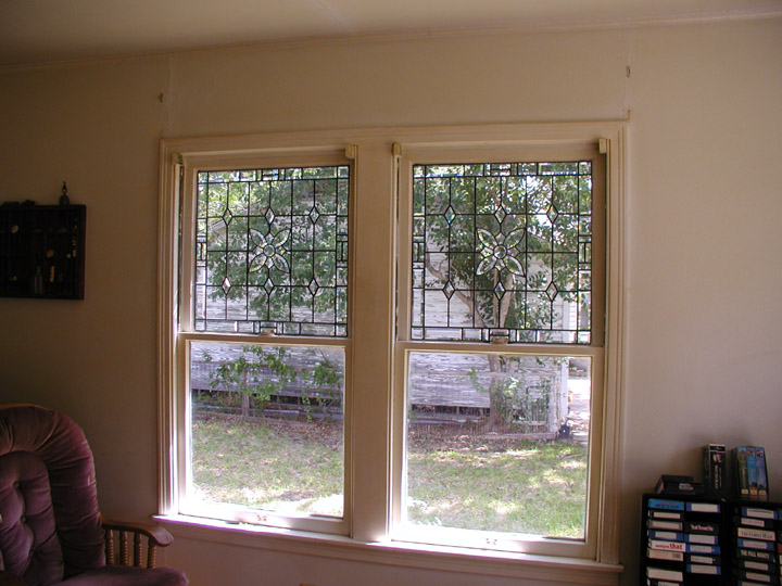 Clear antique glass and bevels leaded glass windows