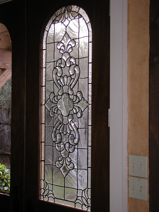 Beveled and clear textured glass patio door panels