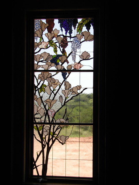 Magnolia and Wisteria Stained Glass Bathroom Window