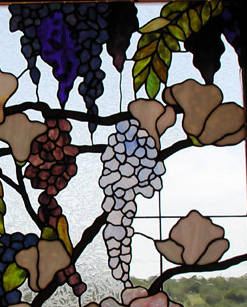 Magnolia and Wisteria Stained Glass Bathroom Window