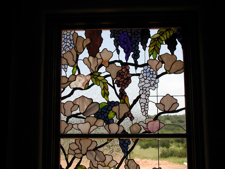 Magnolia and Wisteria Stained Glass Bathroom Window