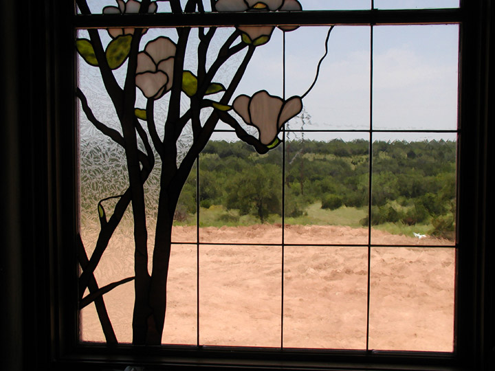 Magnolia and Wisteria Stained Glass Bathroom Window