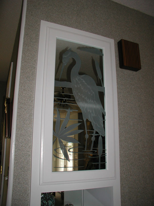 Carved Mirror Door Panels With Heron