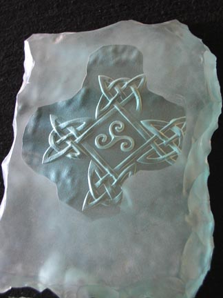 Deeply Carved Glass Celtic Cross.