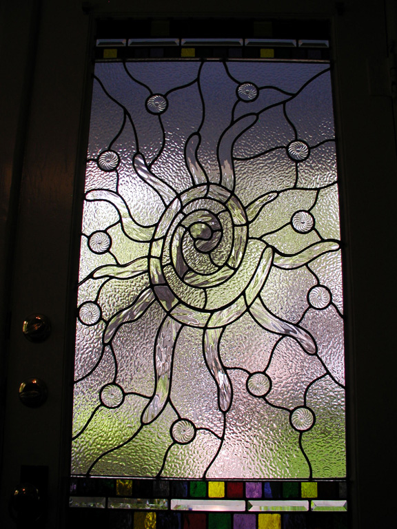 Abstract leaded glass entryway