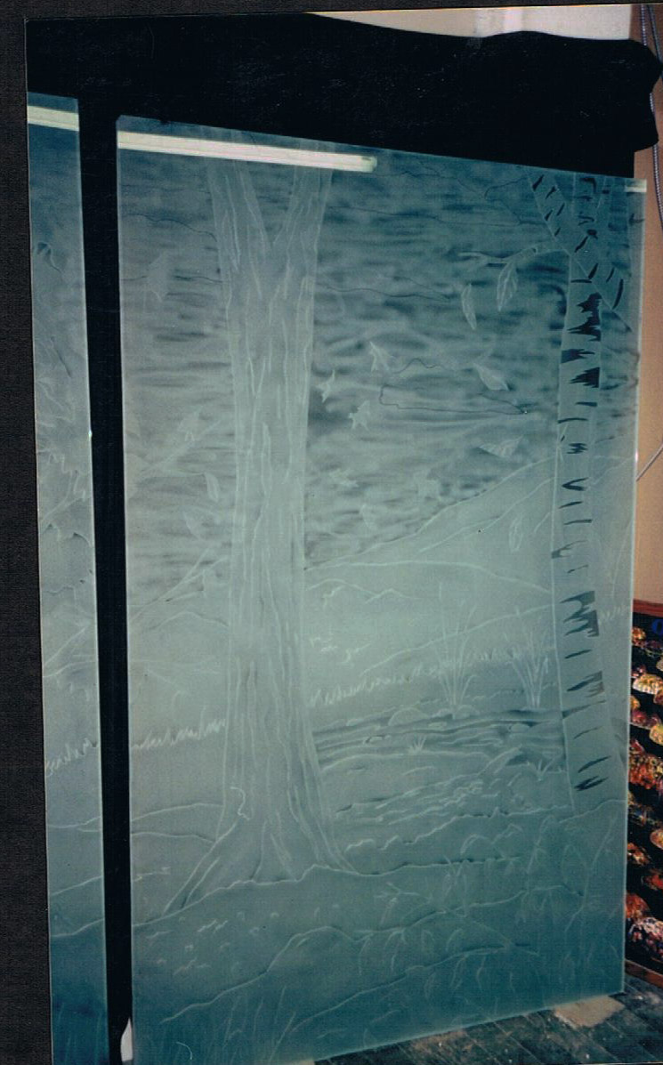 Carved Glass Wall for Residential Building Lobby