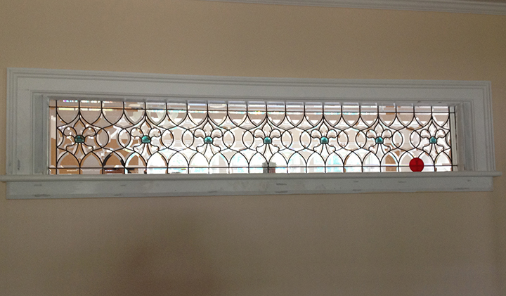 All custom beveled leaded glass fleur di lis window