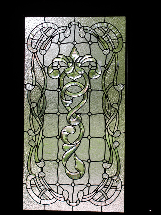 Art nouveau front door leaded glass panel with bevels