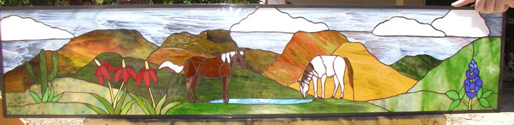 Stained Glass Horse Scene