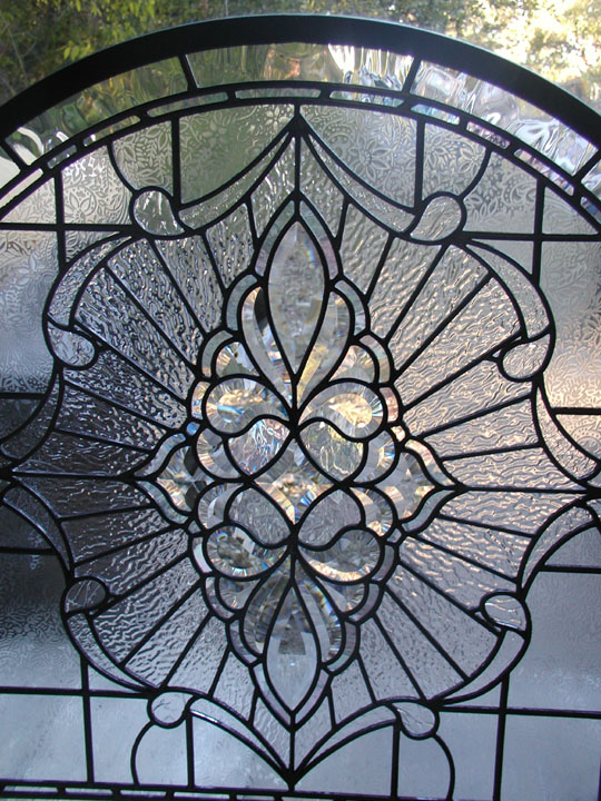 Custom leaded glass and bevels fireplace screen