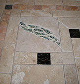 Custom Floor Mosaic with Travertine and Fused Glass