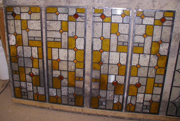 FLW style leaded glass cabinet windows