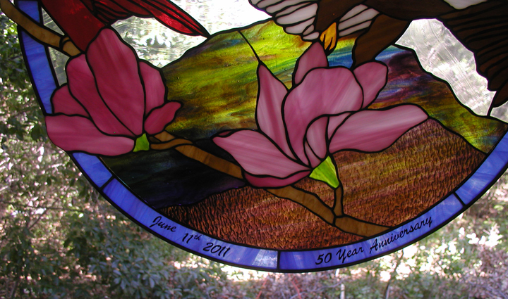 Eagle and Cardinal stained glass window