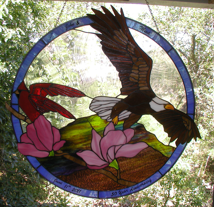 Eagle and Cardinal stained glass window