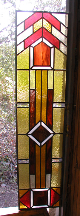 Prairie style stained and leaded glass entryway